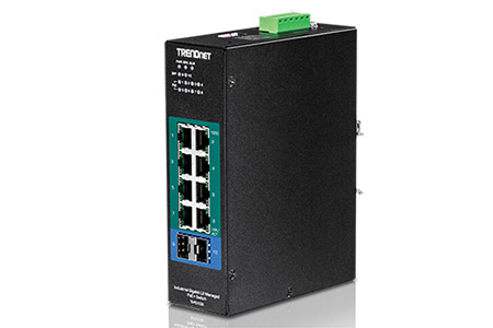 Průmyslový ethernet přepínač 1Gb, 10 portů (8x RJ45 + 2x SFP), 8x PoE+, spravovatelný L2 (TI-PG102i)