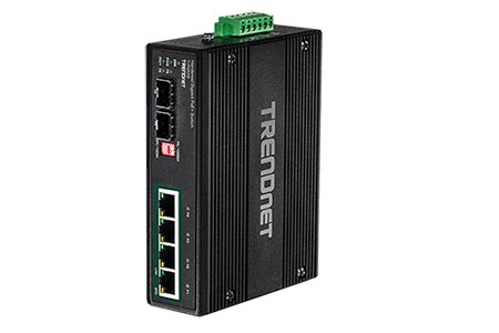 Průmyslový ethernet přepínač 1Gb, 6 portů (4x RJ45 + 2x SFP), 4x PoE+,12 - 56V, na DIN lištu (TI-PG62B)