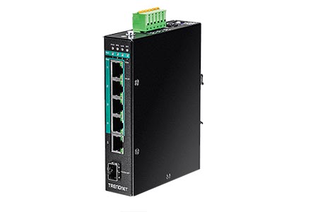 Průmyslový ethernet přepínač 1Gb, 6 portů (5x RJ45 + 1x SFP), 4x PoE+, na DIN lištu (TI-PG541)
