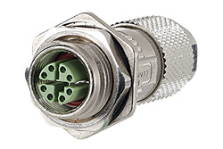 Průmyslový konektor M12 8pin (F) s přírubou, kód X, kat. 6a, 6 - 9,7mm, IP67