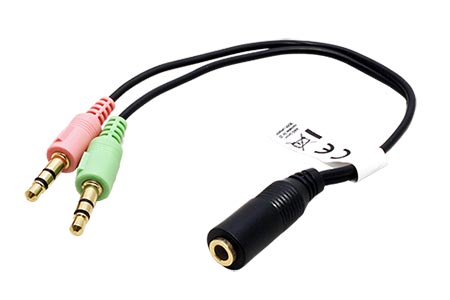 Redukce pro headset, 4 pólový jack3,5F - 2x jack3,5M, 15cm