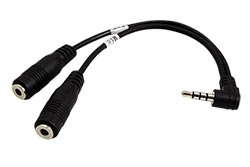 Redukce pro sluchátka a mikrofon, 4pólový jack3,5 M - 2x jack 3,5F, kablík 15cm