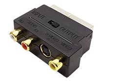 Redukce Scart(M) - S-video(F)/3xcinch(F), s přepínačem vstup/výstup, zlacená