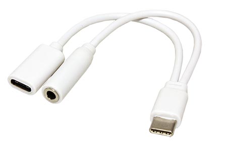 Redukce USB C (M) -> jack 3,5mm (F) + USB C (F), sluchátka + mikrofon, pasivní