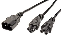 Rozdvojka prodlužovacího síťového kabelu, IEC320 C14  - 2x IEC320 C5, 2,5m, černá