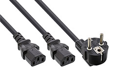 Rozdvojka síťového kabelu, CEE 7/7(M) - 2x IEC320 C13, 1m, černá