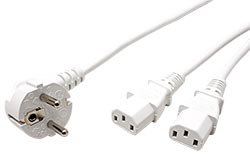 Rozdvojka síťového kabelu, CEE 7/7(M) - 2x IEC320 C13, 2m, bílá