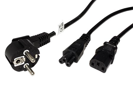 Rozdvojka síťového kabelu, CEE 7/7(M) - IEC320 C13 + C5, 2m, černá