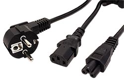 Rozdvojka síťového kabelu, CEE 7/7(M) - IEC320 C13 + C5, 2m, černá