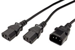 Rozdvojka síťového kabelu prodlužovací, IEC320 C14 - 2x C13, 1,7m, černá