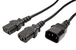 Rozdvojka síťového kabelu prodlužovací, IEC320 C14 - 2x C13, 1m, černá