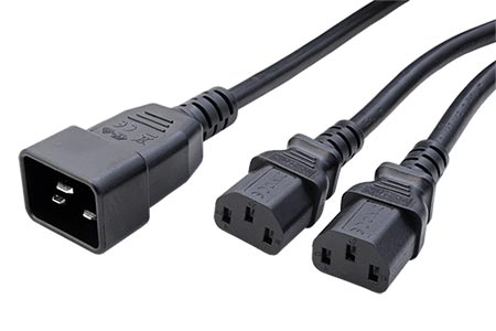 Rozdvojka síťového kabelu prodlužovací,IEC320 C20 - 2x C13, 2m, černá