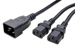 Rozdvojka síťového kabelu prodlužovací,IEC320 C20 - 2x C13, 2m, černá