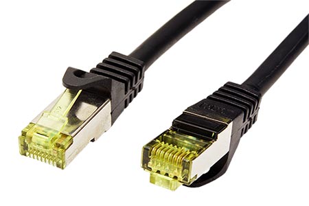 S/FTP patchkabel kat. 7, s konektory RJ45, LSOH, 0,25m, černý