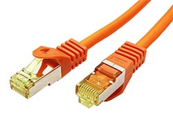 S/FTP patchkabel kat. 7, s konektory RJ45, LSOH, 0,25m, oranžový