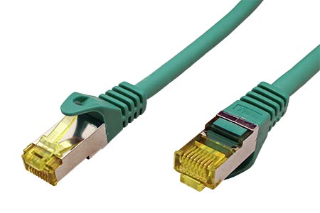S/FTP patchkabel kat. 7, s konektory RJ45, LSOH, 0,25m, zelený