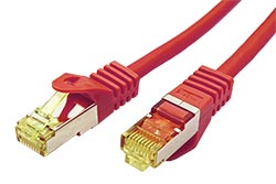 S/FTP patchkabel kat. 7, s konektory RJ45, LSOH, 0,5m, červený