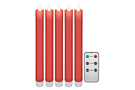 Sada 5x vosková svíčka, červená, dálkové ovládání
