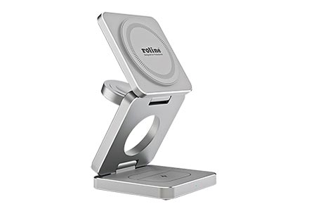 Skládací bezdrátová nabíjecí stanice pro Apple, stříbrná