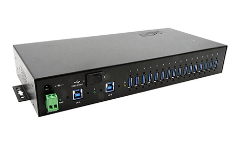 Spravovatelný USB hub 5Gbps USB3.0 B(F) -> 16x USB3.0 A(F), průmyslový, na DIN lištu (EX-1526HMVS)