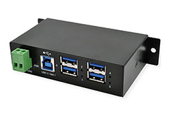 Spravovatelný USB hub 5Gbps USB3.0 B(F) -> 4x USB3.0 A(F), průmyslový, na DIN lištu (EX-1504HMS)