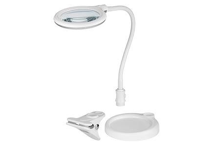 Stolní lampa s lupou, 100mm, 3 dioprie, LED osvětlení 6W, klip a stojánek