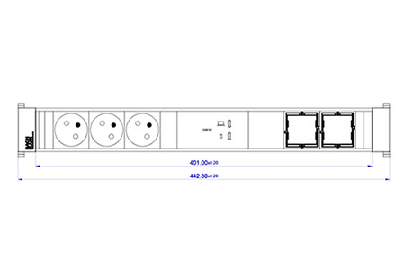 Systém CONFERENCE / TOP FRAME, box pro 8 modulů, 3x zásuvka CZ, zdroj 100W (2x USB C) , 3x volné (BM0024730)