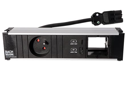 Systém CONI, box pro 3 moduly, 1x zásuvka CZ + zdroj 22W (USB A+C), 1x volné (912.1677)