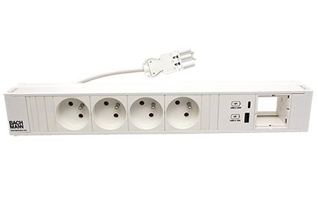 Systém CONI, box pro 6 modulů, 4x zásuvka CZ + zdroj 22W (USB A+C), 1x volné, bílý + bílé moduly (912.706)