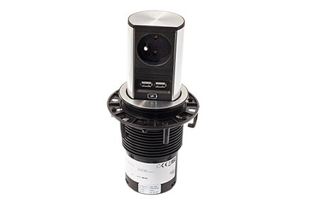 Systém Elevator, 1x zásuvka CZ, zdroj (2x USB A), stříbrná lesklá (928.020)