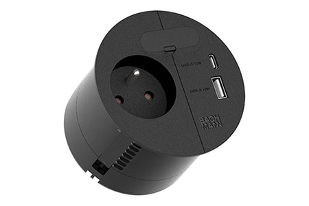 Systém LOOP IN, 1x zásuvka CZ, nabíječka USB A + C 22W, kabel 2m CEE 7/7, černý (938.202)