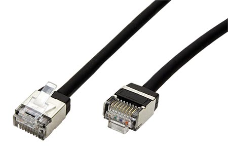 U/FTP patchkabel kat. 6a, LSOH, tenký, krátký konektor, 2m, černý