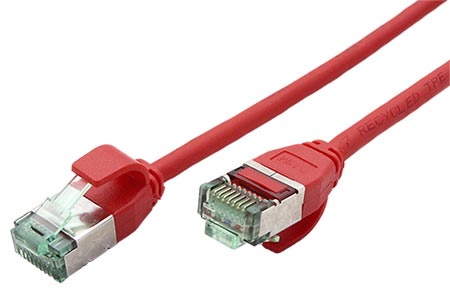 U/FTP patchkabel kat. 6a, tenký, 0,15m, červený