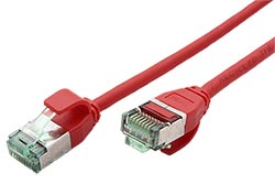 U/FTP patchkabel kat. 6a, tenký, 0,3m, červený