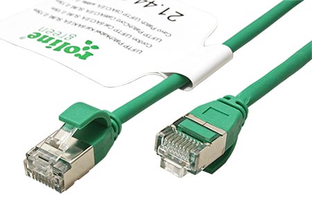 U/FTP patchkabel kat. 6a, tenký, LSOH, 0,5m, zelený