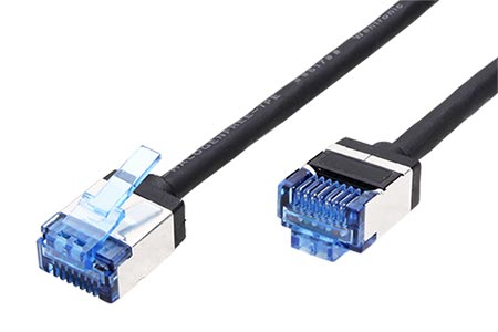 U/FTP patchkabel kat. 6a, ultraflex, tenký, krátký konektor, LSOH, 0,25m, černý