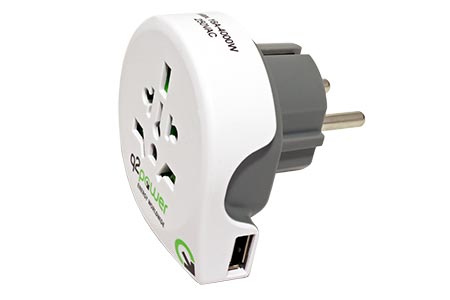 Univerzální cestovní adaptér 230V -> CZ/FR/DE s USB
