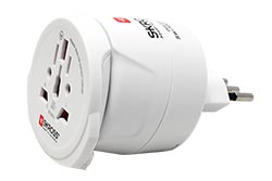 Univerzální cestovní adaptér UK, CH, IT, US, BRA, AUS -> (CZ, DE) -> CH, IT, BRA, bílý, sada