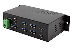 USB 10Gbps hub USB C(F) -> 2x USB C(F) + 5x USB3.0 A(F), průmyslový, na DIN lištu (EX-1196HMS)