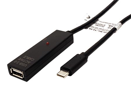 USB 2.0 aktivní prodlužovací kabel USB C(M) - USB A(F), 10m