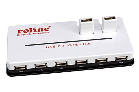 USB 2.0 Hub 10 portů, černo-bílý, se zdrojem