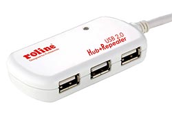 USB 2.0 Hub 4 porty, s kabelem 10m, bílý