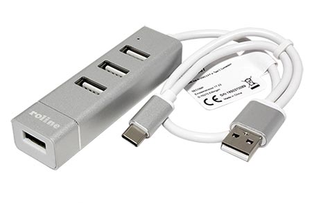 USB 2.0 HUB, 4 porty, s kabelem USB A + USB C