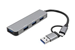 USB 2.0 hub + 5Gbps port, USB C(M) - 3x USB A(F) + USB3.0 A(F), redukce USB C(F) - USB3.0 A(M)