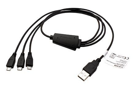 USB 2.0 HUB / kabel, USB A(M) - 3x microUSB B(M), 0,8m, černý