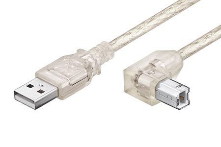 USB 2.0 kabel A-B, 0,5m, transparentní, lomený konektor B