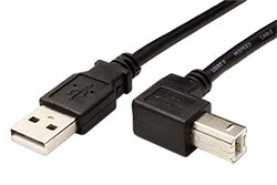 USB 2.0 kabel A-B, 1m, černý, lomený konektor B