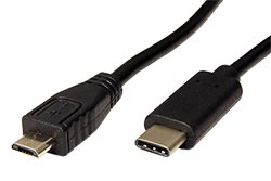 USB 2.0 kabel microUSB B(M) - USB C(M), 0,6m, černý
