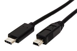 USB 2.0 kabel miniUSB 5pin B(M) - USB C(M), 0,5m, černý