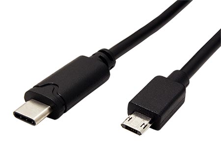 USB 2.0 kabel, oboustranný microUSB B(M) - USB C(M), černý, 1,8m